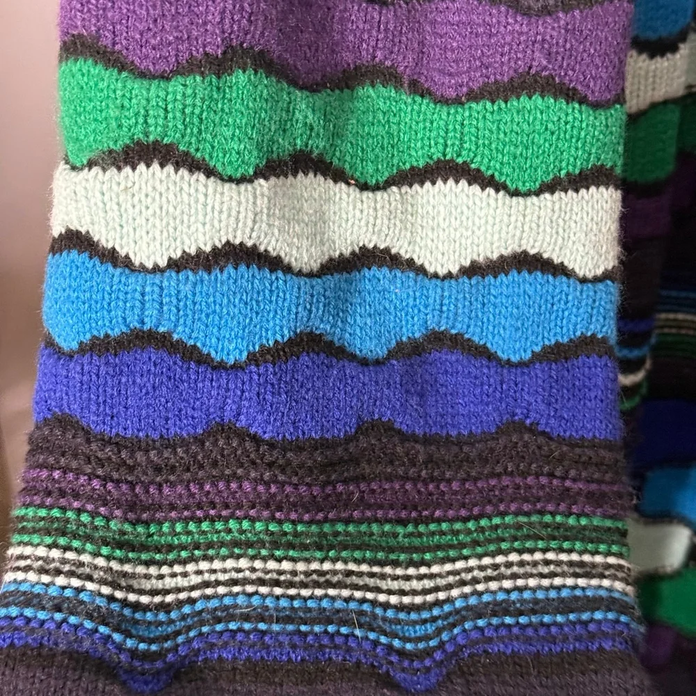 JL by V. Fraas Knit Striped Scarf Multicolor Blue Green Purple